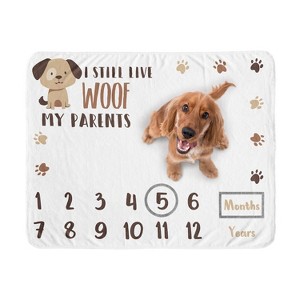Sweet Jojo Designs Dog Birthday Milestone Blanket Woof Brown and White - 1 of 4