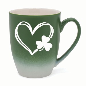 Elanze Designs Heart Outline With Three Leaf Clover Two Toned Ombre Matte 10 ounce New Bone China Coffee Tea Cup Mug, Green and White - 1 of 4