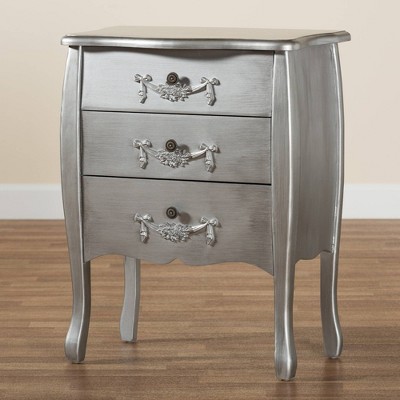 Eliya Traditional Brushed Silver 3-Drawer Solid Wood Storage Cabinet