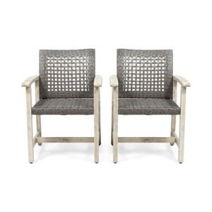 NicBex Outdoor Dining Chairs with Acacia Wood Frame Patio Wicker Rattan Chairs for Garden,Patio,Gray - 1 of 4