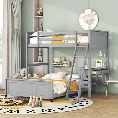 Twin Over Full Wood Bunk Bed With Desk And Ladder, Gray-modernluxe : Target