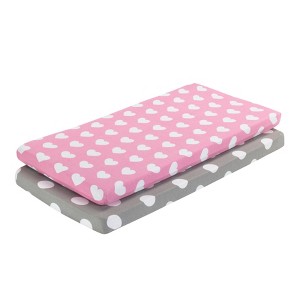 Everyday Kids 2 Pack Baby Cradle Sheets for Baby Girl – 100% Cotton Jersey Knit, Pink Hearts & Gray Polka Dots, Soft and Breathable - 1 of 4