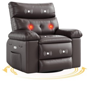 Swivel Electric Massage Chair Rocking Recliner Chair with Vibration & Heating, USB Power Glider, Overstuffed Faux Leather Lazy Sofa for Living Room - 1 of 4