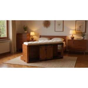Ridstar 2 in 1 Dog Crate with Padded Seat & Sliding Barn Door-Brown - 1 of 4