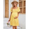 Coolmee Women Maternity Summer Short Sleeve Smocked Boho Dress Casual Square Neck Ruffle Midi Dress Baby Shower Photoshoot - 2 of 4