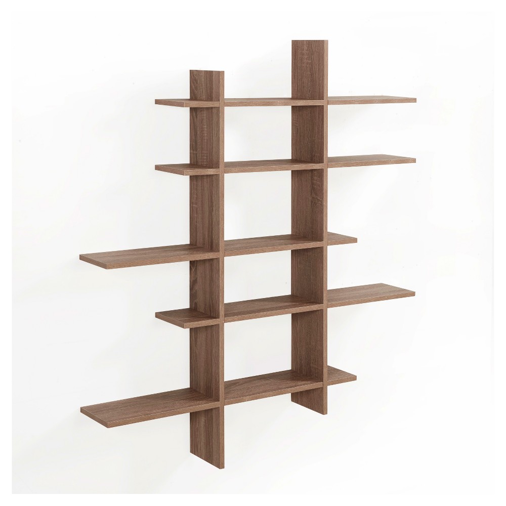 Photos - Garden & Outdoor Decoration Danya B. 51" x 45" Five Level Asymmetric Shelf Brown: Modular Laminated MDF, Wall Organizer with Mounting Hardware