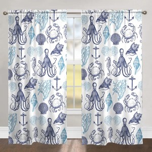 Laural Home Navy Coastal Creatures 84" Sheer Window Panel, 1pc - 1 of 1