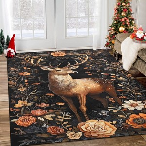 Garvee Washable Christmas Area Rug Soft Stain Resistant Christmas Rug Non-Slip Rug Christmas Elk Holiday Decor Untra-Thin Carpet for Living Room - 1 of 4