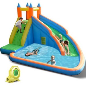 Costzon Inflatable Water Slide, Giant Bouncy Park for Kids with 480W Blower, Climbing, Splash Pool, 2-Pcs Water Slides for Backyard Fun - 1 of 4