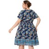 Agnes Orinda Women's Plus Size V Neck Short Sleeve Midi Boho Floral Smock Waist Outfits A Line Dresses - 4 of 4