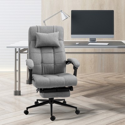 RISOKEYS Office Chair High Back Swivel Task Chair with Adjustable Height Upholstered Retractable Footrest, Headrest and Padded Armrest, Light Grey