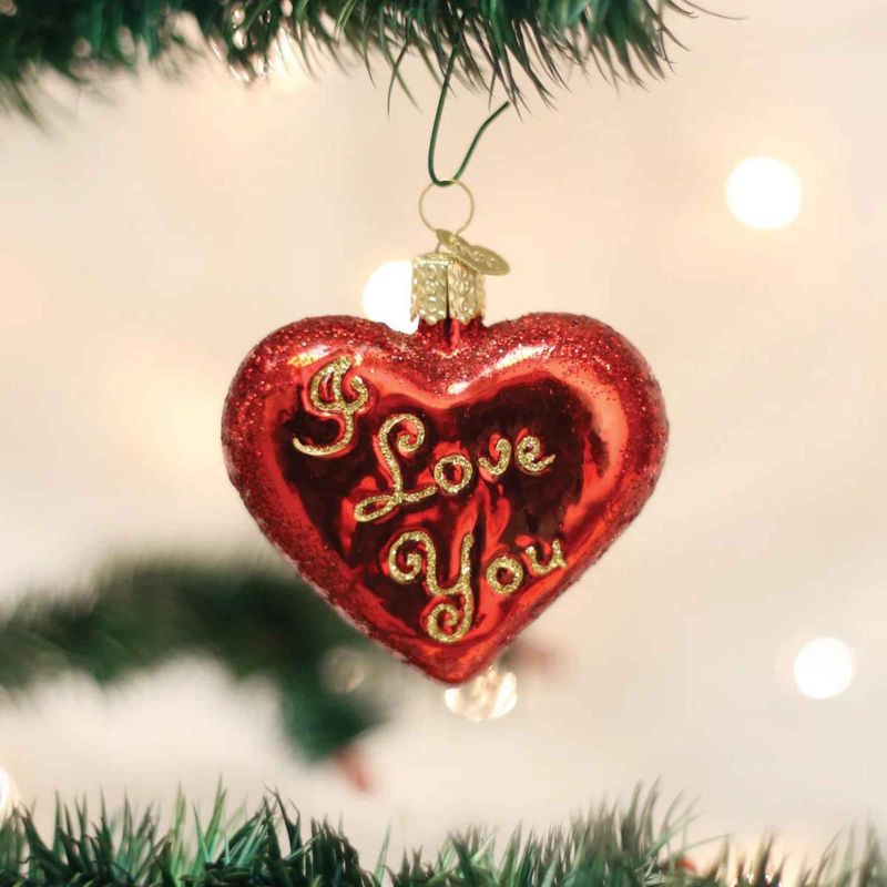 Old World Christmas 2.25 In I Love You Heart Ornament Valentines Red Tree Ornaments, 2 of 4