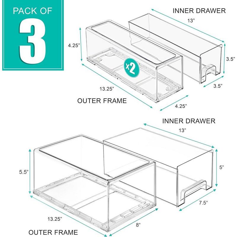 Sorbus 3 Piece (2 Small and 1 Large) Clear Stackable Pull-Out Drawers - Organization and Storage Containers for Kitchen, Pantry, Bathroom and More, 4 of 8