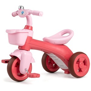 Costway Kids Trike with Limited Steering, Ergonomic Seat, Front & Rear Storage Baskets Green/Pink - 1 of 1