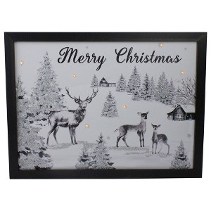 Northlight Lighted Black and White Winter Scene Merry Christmas Canvas Wall Art 11.75" x 15.75" - 1 of 3