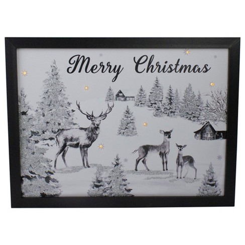 Northlight Lighted Black And White Winter Scene Merry Christmas Canvas ...