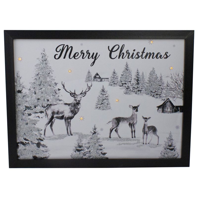 Northlight Lighted Black and White Winter Scene Merry Christmas Canvas Wall Art 11.75" x 15.75", 1 of 4