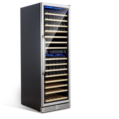 24 Inch Wine Cooler Wine Fridge, 160 Bottle Dual Zone Built-in or Freestanding Wine Cooler Refrigerator with Professional Compressor Cooling