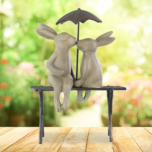 SPI Home Bunny Lovers on Bench – Whimsical Garden Statue, Hand-Painted Cast Aluminum , Romantic Spring Décor, 18.5-Inch Tall - 1 of 4