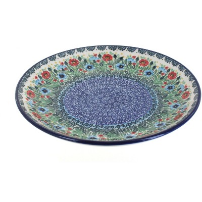 Blue Rose Polish Pottery Watercolor Garden Dinner Plate