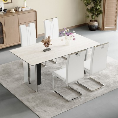 NicBex Modern High-End Set of 4 Dining Chairs with Mirrored Metal Legs & Spring Package,Minimalist Upholstered Office Chairs,Living Room Chairs