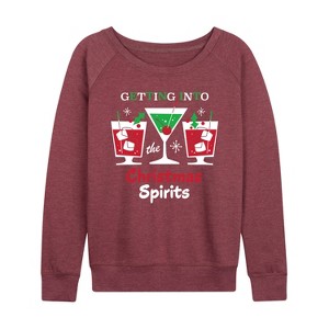 Women's - Instant Message - Getting Into Christmas Spirits Lightweight French Terry Wide Neck Long Sleeve Graphic Shirt - 1 of 4