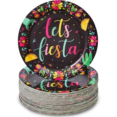 Sparkle and Bash 80-Pack Let's Fiesta Party Supplies, Mexican Theme Disposable Paper Dinner Plates, Cinco de Mayo, 9"