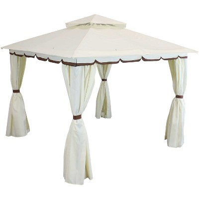 Sunnydaze Outdoor Rectangle Soft Top Patio Gazebo with Screens and Privacy Walls - 10' x 10' - Cream