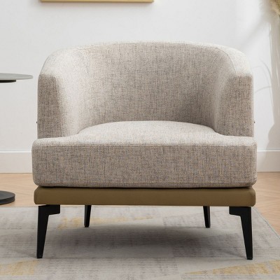 Upholstered Round Armchair,Modern Two-tone Barrel Fabric Chair for Living Room Bedroom Reading Room-Cuddlewood