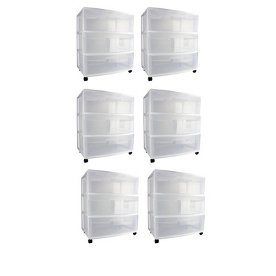 Sterilite Home 3 Drawer Wide Storage Cart Portable Container w/Casters