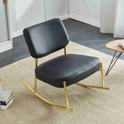 CAVINAS PU Leather Glider Rocking Chair with Mid-Height Backrest,Upholstered Rocking Chair,Nursery Accent Chair for Bedroom