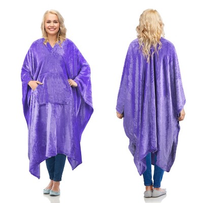 Cozy Fleece Wrap Shawl With Large Front Pockets, Woman Wearable Blanket, Travel Wrap Blanket Cape, Warm Soft Fuzzy Snuggly, Gift for Her - Catalonia