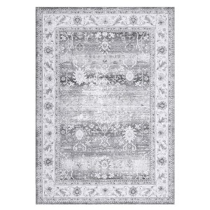 Persian Area Rug Floral Distressed Carpet Machine Washable Area Rug, 3' x 5' Gray - 1 of 4