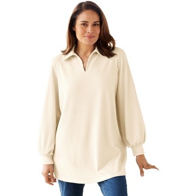 Woman Within Plus Size Blouson Sleeve Texture Tunic