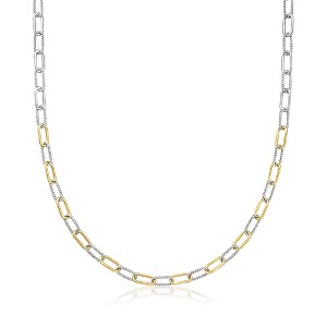 Pure Collection by Ross-Simons 18kt Gold Vermeil and Sterling Silver Twisted Paper Clip Link Necklace Size 16 - 1 of 4