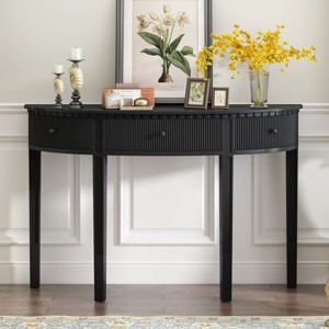Narrow Entryway Console Table with Drawers, Vertical Stripe Accent Cabinet, Veneer Finish Storage Table with Four Legs-The Pop Home - 1 of 4