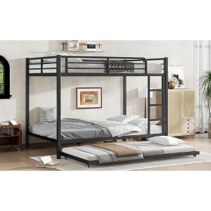 NicBex Full/Full Bunk Bed with Trundle,Metal Bunkbeds with Ladder&Guardrail,Space-Saving Bunk Bed Platform for Teens&Adults,350/500lbs Max,Black - 1 of 4