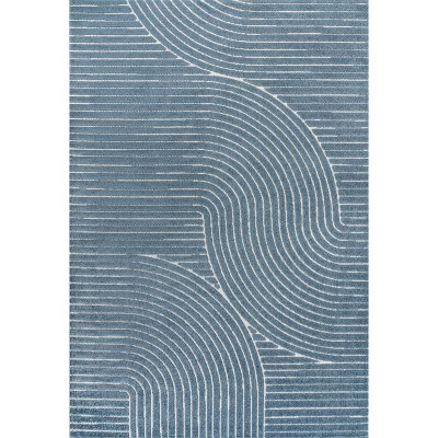 Hallie Dark Blue and Cream Geometric 8' x 10' Indoor/Outdoor Rug