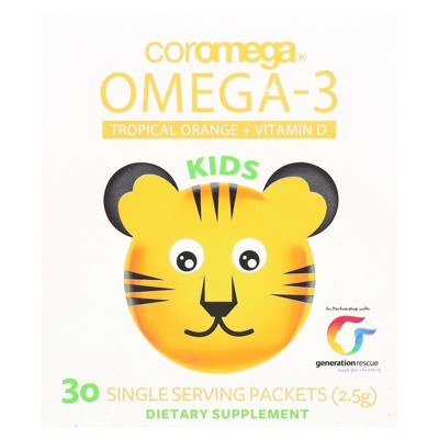 Coromega Kids, Omega-3, Tropical Orange + Vitamin D, 30 Single Serving Packets, 2.5 g