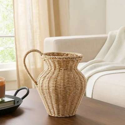 9" Faux Wood Rattan Pitcher Vase