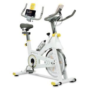 NAYSAYE Exercise Trainer Indoor Cycling Bike with Adjustable Seat and Resistance for Full Body Fitness, Yellow and White, 40.55"*19.29"*44.49" - 1 of 4