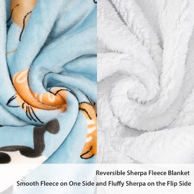 Blue Cat Print Reversible Sherpa Fleece Toddler Blanket
