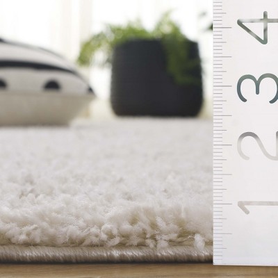 Ivory Beige Hand-knotted Square Shag Rug, 5'1"