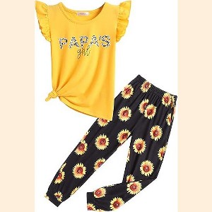 Arshiner 2 Piece Girl Clothes Outfits Spring Summer Ruffle Trim Tank Top Shirts and Pant Set with Pockets - 1 of 4