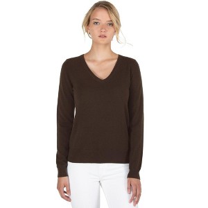 JENNIE LIU Women's 100% Pure Cashmere Long Sleeve Pullover V Neck Sweater - 1 of 2