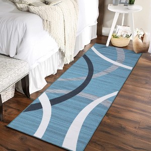 Modern Area Rug Machine Washable Wavy Circles Design Rug Geometric Floor Carpet - 1 of 4