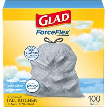 Glad ForceFlex Tall Kitchen Drawstring Trash Bags - Febreze Fresh Clean - 13 Gallon