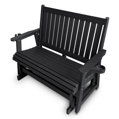Fortune Candy Poly Lumber Patio Glider – 2-Seater with Ergonomic Deep Seat, High Backrest, Cup Holders, for Outdoor Garden, Yard, or Deck