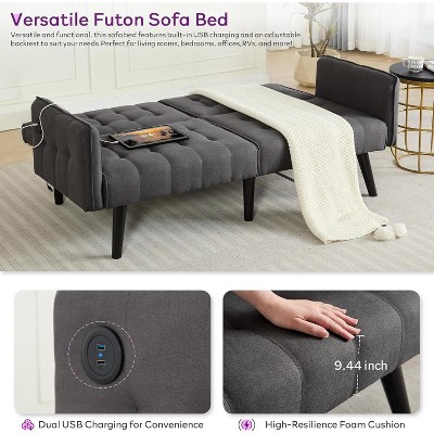 TYBOATLE 65"W Velvet Modern Convertible Folding Futon Couch Sofa Bed - Thumbnail 4