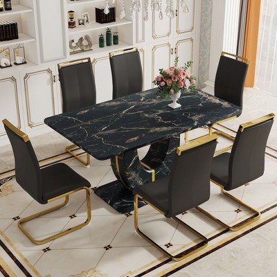 Nicbex Dining Table Set For 4 Dining Room Table Set Black Marble ...
